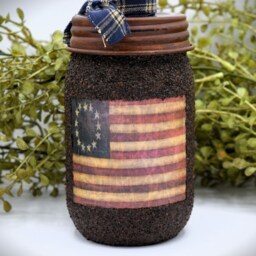 Grubby Americana Hand Soap Dispenser, Mason Jar Pump & Betsy Ross American Flag, Country Primitive Bathroom Dispenser - thumbnail 2
