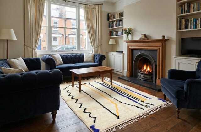 Handmade Moroccan Rug - Abstract Line Art Wool Carpet Modern Minimalist Boho Area - image 1