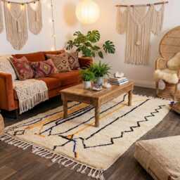 Handmade Moroccan Rug - Abstract Line Art Wool Carpet Modern Minimalist Boho Area - thumbnail 3