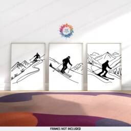 Minimalist Skiing Line Art - Set Of 3 Prints - Man Ski Gifts Drawing Decor Boy Skier Wall Posters Kids Artwork - thumbnail 1