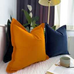 Velvet Burnt Orange Flanged Pillow Cover, Oxford Style Rust Cushion Modern Home Decor - Any Custom Size - thumbnail 2