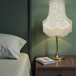William Morris Blue Golden Lily Pool Fabric Lampshade With Cream Fringe - thumbnail 2