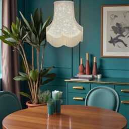 William Morris Blue Golden Lily Pool Fabric Lampshade With Cream Fringe - thumbnail 3
