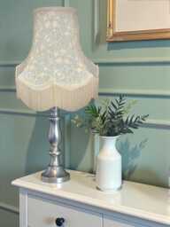 William Morris Blue Golden Lily Pool Fabric Lampshade With Cream Fringe - thumbnail 1