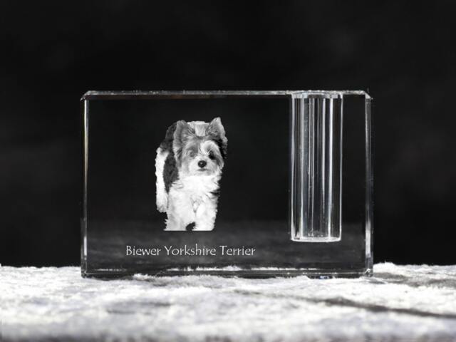 Biewer Terrier, Crystal Pen Holder With Dog, Souvenir, Decoration, Limited Edition, Collection - image 1