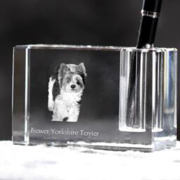 Biewer Terrier, Crystal Pen Holder With Dog, Souvenir, Decoration, Limited Edition, Collection - thumbnail 2