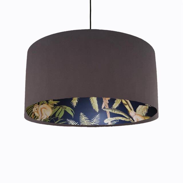 Charcoal Velvet & Tropical Lampshade With Dark Monkey Lining - image 1