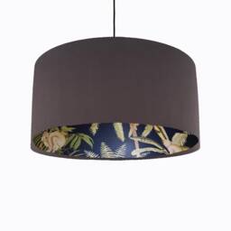 Charcoal Velvet & Tropical Lampshade With Dark Monkey Lining - thumbnail 1