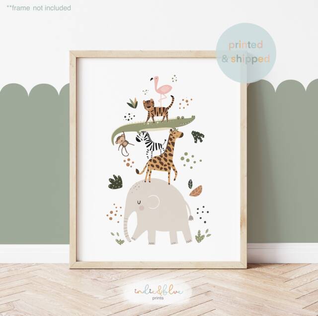 Jungle Animal Stack, Safari Animals Print, Scandi Nursery Decor, Boy Playroom Prints, Kids Art - image 1