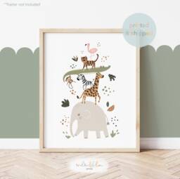 Jungle Animal Stack, Safari Animals Print, Scandi Nursery Decor, Boy Playroom Prints, Kids Art - thumbnail 1
