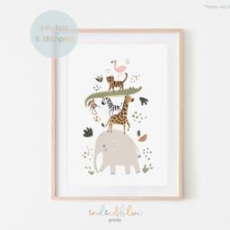 Jungle Animal Stack, Safari Animals Print, Scandi Nursery Decor, Boy Playroom Prints, Kids Art - thumbnail 2