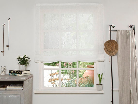 Linen Roman Blind-Linen Shades-Roman Shades- Sheer Linen Shades - Hardware Is Included Custom Shade - image 1
