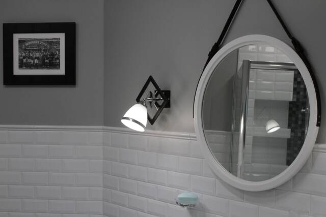 White Round Wall Mirror With Wooden Frame, Decorative Bathroom Mirror, Leather Strap Modern Hanging Beauty Salon - image 1
