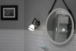 White Round Wall Mirror With Wooden Frame, Decorative Bathroom Mirror, Leather Strap Modern Hanging Beauty Salon