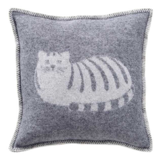 Cat Cushion Cover - Pure Wool Reversible Grey Pillowcase 45 X 45cm/ 18 In - image 1
