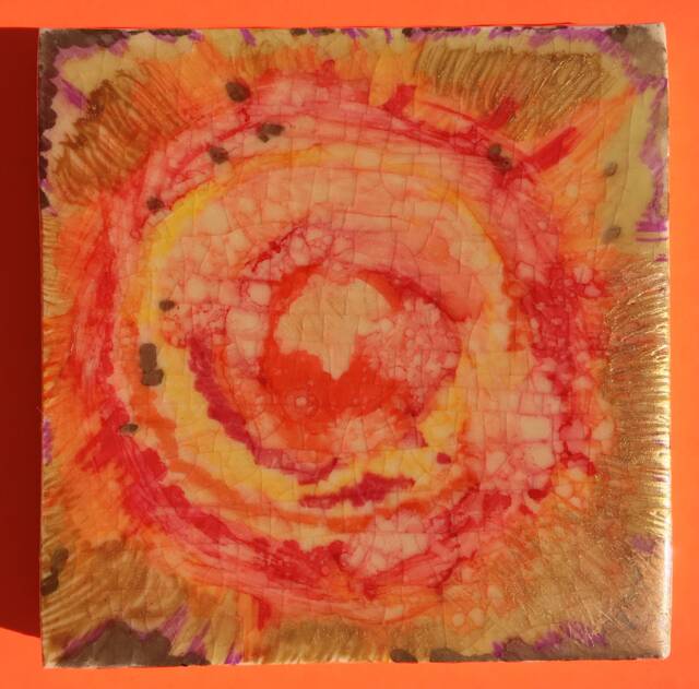 "Handmade Tile Coaster And/Or Wall Art Titled ""Lake Of Fire" - image 1