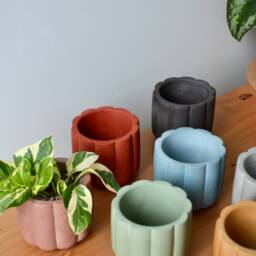 Fluted Concrete Cylinder Planter Minimal Succulent Pot - thumbnail 2
