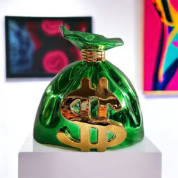 Custom Money Bag - Sculpture Pop Art Statue Alec Monopoly Inspired Chrome Kaws Bear