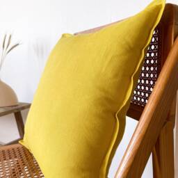 Linen Pillow Cover With Edge, Chartreuse Decorative Case Zipper Closure, Soft Cushion Decor, For Bedroom, Sofa, Bed - thumbnail 2