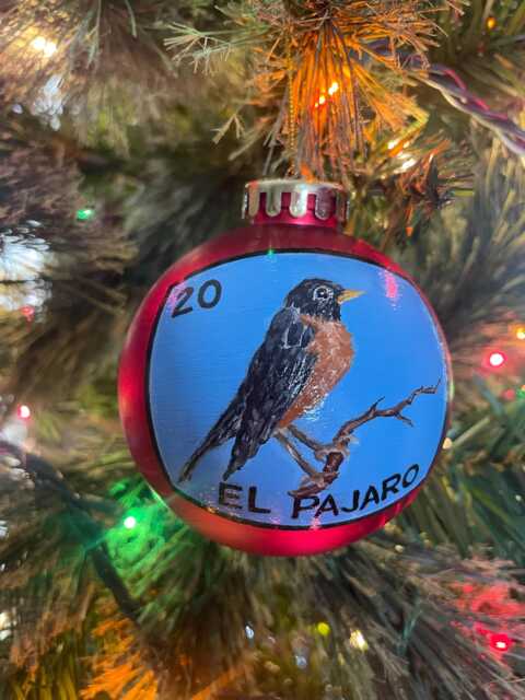 Christmas Ornament - Hand-Painted El Pajaro Loteria Design