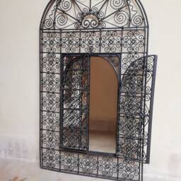 Handcrafted Moroccan Wrought Iron Wall Mirror - Sun Arch Door Design Moorish Decor - thumbnail 3
