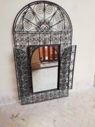 Handcrafted Moroccan Wrought Iron Wall Mirror - Sun Arch Door Design Moorish Decor - thumbnail 1