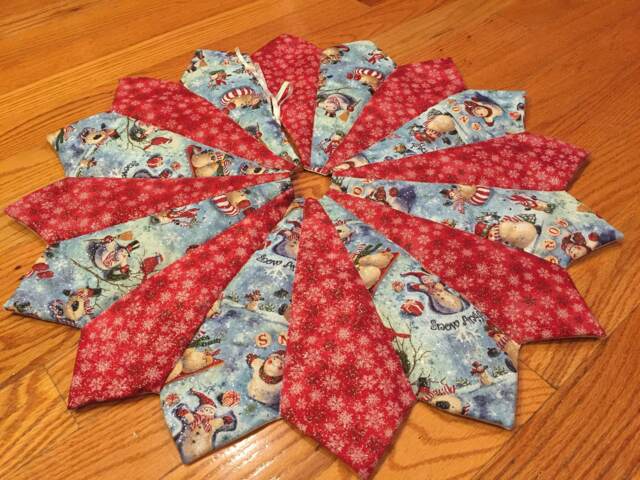 Christmas Tree Skirt, Table Top, Mini, Snowman, Snowflake, Small, Glittery, Quilted, Pieced - image 1