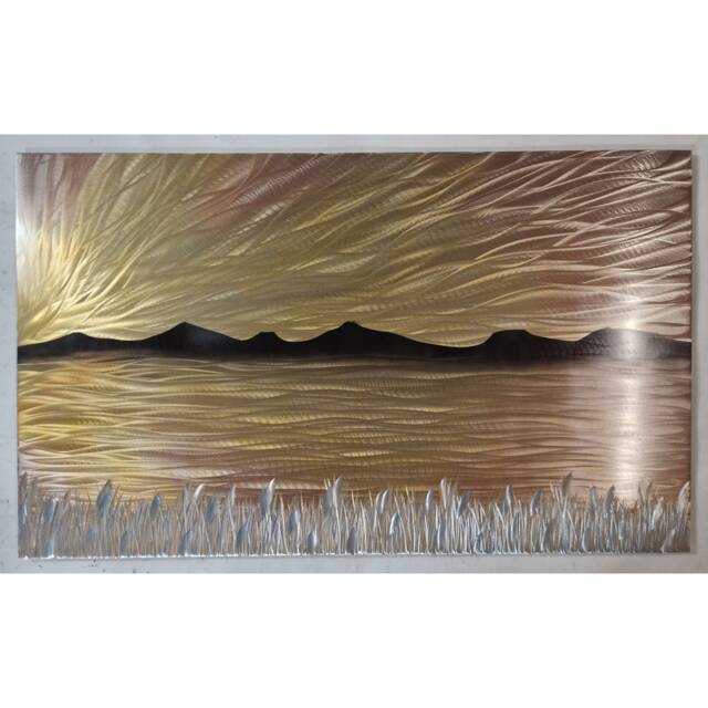 Metal Lake Wall Art, Modern Abstract Copper Gold Artwork - image 1