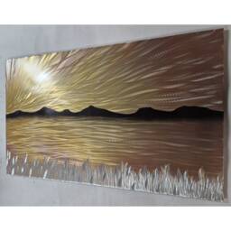 Metal Lake Wall Art, Modern Abstract Copper Gold Artwork - thumbnail 3