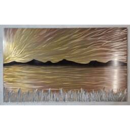 Metal Lake Wall Art, Modern Abstract Copper Gold Artwork - thumbnail 1