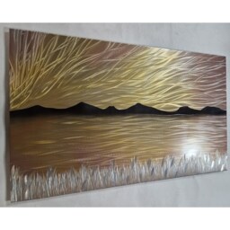 Metal Lake Wall Art, Modern Abstract Copper Gold Artwork - thumbnail 2