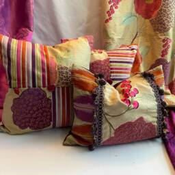 Bohemian Velvet Pillow Cover Orange Purple Appliqued Silk, Tassel Trim - thumbnail 4