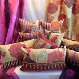 Bohemian Velvet Pillow Cover Orange Purple Appliqued Silk, Tassel Trim - thumbnail 3