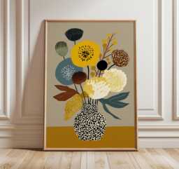 Modern Floral Wall Art, Blue Flower Still Life Print, Contemporary Pastel Artwork, Rustic Pottery Poster, Bold Botanical Home Decor - thumbnail 1
