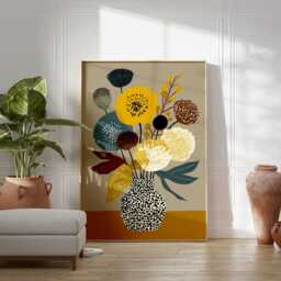 Modern Floral Wall Art, Blue Flower Still Life Print, Contemporary Pastel Artwork, Rustic Pottery Poster, Bold Botanical Home Decor - thumbnail 3