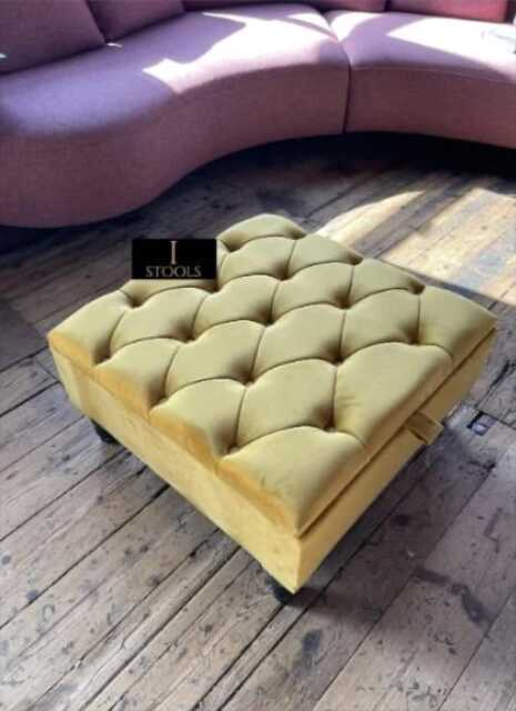 Handmade Velvet Ottoman, Mustard Gold Storage Footrest, Living Room Decor - image 1