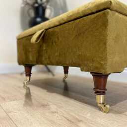 Handmade Velvet Ottoman, Mustard Gold Storage Footrest, Living Room Decor - thumbnail 4