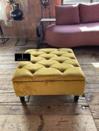 Handmade Velvet Ottoman, Mustard Gold Storage Footrest, Living Room Decor - thumbnail 3