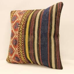 Throw Pillow 16x16 Antique Turkish Kilim Cover Home Living Design Boho Vintage Rustic Throw Covers Old Cushion 4Kf-405 - thumbnail 3