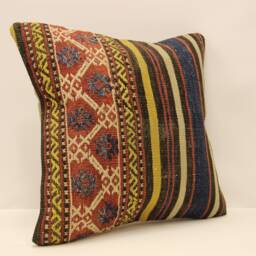 Throw Pillow 16x16 Antique Turkish Kilim Cover Home Living Design Boho Vintage Rustic Throw Covers Old Cushion 4Kf-405 - thumbnail 2