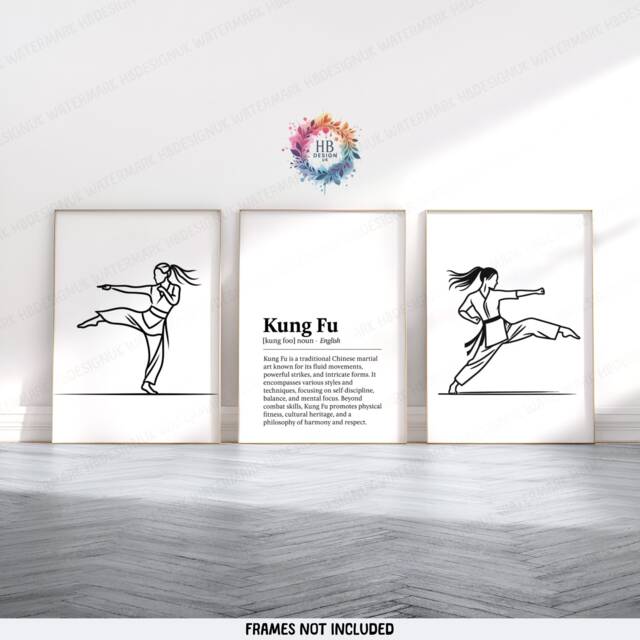 Kung Fu Poster Print Set - 3 Prints - Wall Art Gifts Boxing Gift Definition Martial Arts Decor Girls Bedroom Artwork - image 1