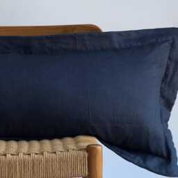 Navy Linen Pillow Cover Farmhouse Boho Decor - thumbnail 3