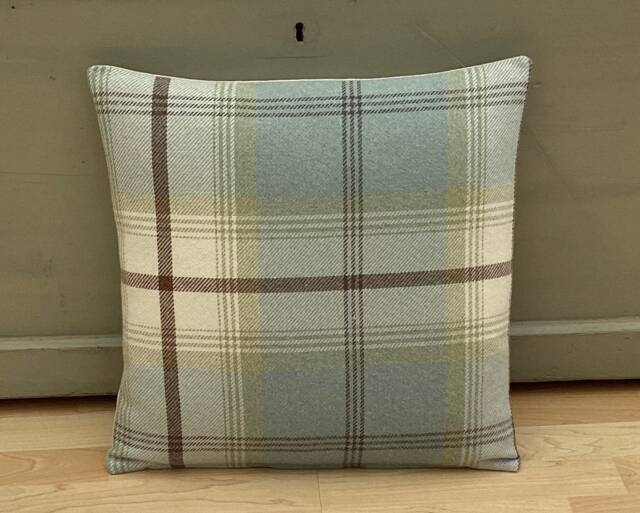 Handmade Balmoral Tartan Tweed Cushion Cover Duck Egg Blue, 24 - image 1