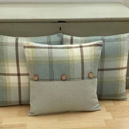 Handmade Balmoral Tartan Tweed Cushion Cover Duck Egg Blue, 24 - thumbnail 3