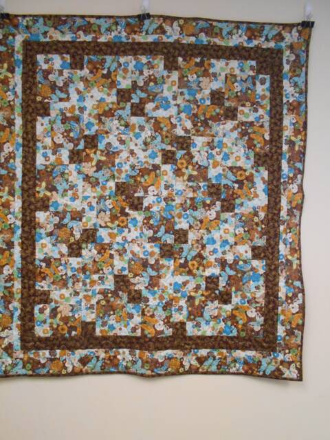 "Butterfly Throw Quilt Blue & Gold Lap Quilt - 44"" X 50" - image 1