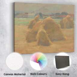 Soft Impressionist Haystacks Rural Village Harvest Landscape Canvas Wall Art Print Decor Picture Ready To Hang - thumbnail 2