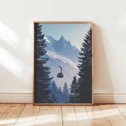 Chamonix Poster, France Print, Mountain Wall Art, Alps Travel Ski Resort Decor, Winter Landscape Vintage Prints - thumbnail 1