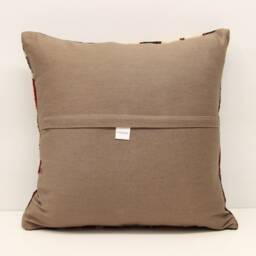 Handmade Patchwork Kilim Pillow Cover, Turkish Woven Accent - 18x18 Inch - thumbnail 4