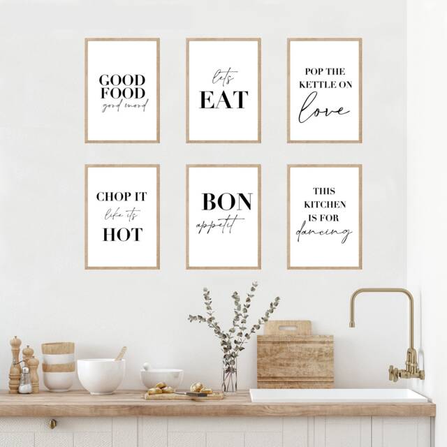 Kitchen Dining Prints Posters Set Of 6, Home D??cor Gift Typography Gift, Minimalist Funny Fun Prints, Home Quotes, Fast Delivery A2 - image 1