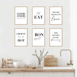 Kitchen Dining Prints Posters Set Of 6, Home D??cor Gift Typography Gift, Minimalist Funny Fun Prints, Home Quotes, Fast Delivery A2 - thumbnail 1
